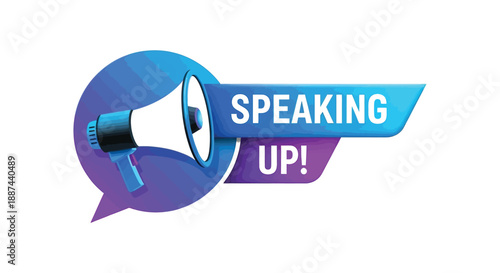 Announcement graphic featuring a megaphone and speech bubble with bold text urging action