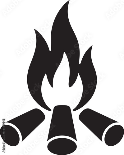 Black campfire with three logs flames