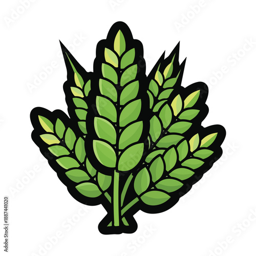 A cartoonish green plant with leaves