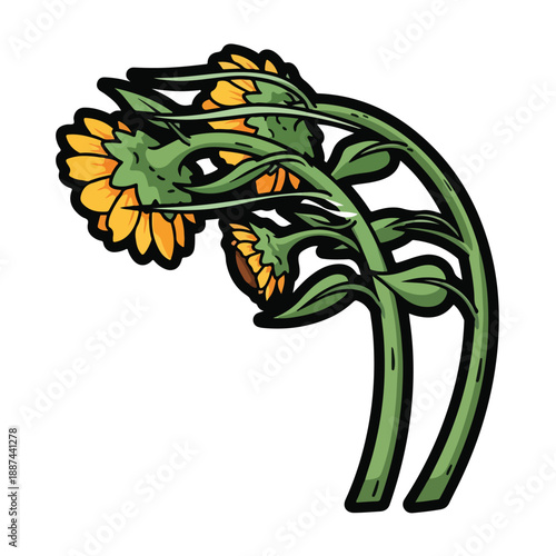 A cartoonish illustration of two sunflowers