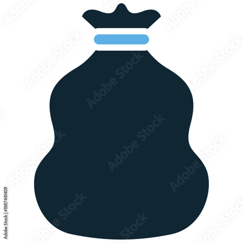 Trash bag icon vector for waste disposal. Ideal for garbage sacks, plastic bin liners, rubbish containment, and cleaning supply symbols.