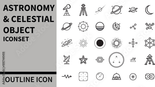 Astronomy & Celestial Objects Icon Set for Space, Universe and Astronomy Science