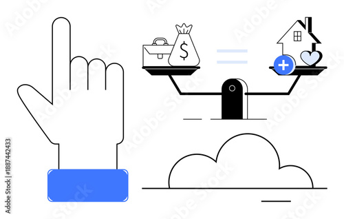 Financial decision concept. Scales balancing savings with housing and health priorities. Financial decision-making for budgeting, planning, and personal wealth. Ideal for finance, real estate