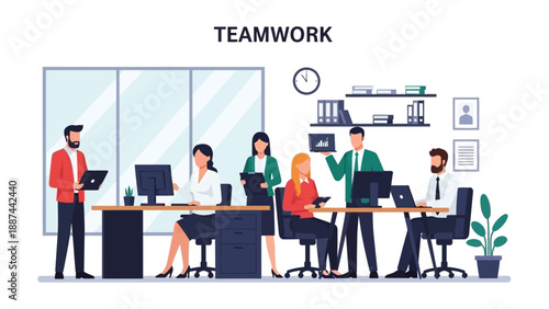 Group of Colleagues Working Together in Office.