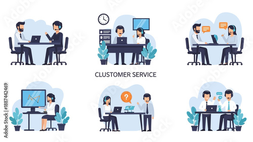 Customer Service Representatives Working on Computers.