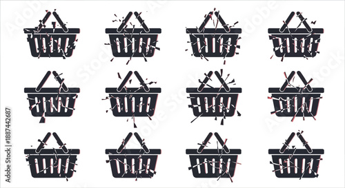 Black Shopping Baskets with Handles Illustration.