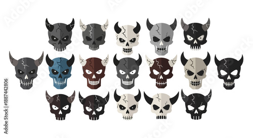 Collection of Various Devil Horns Skulls.