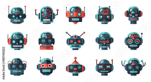 Collection of Various Robot Faces and Heads.