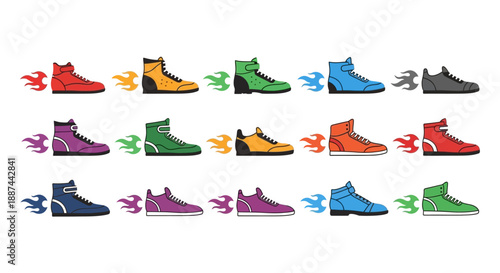 Colorful Sneakers Arranged in Three Rows.