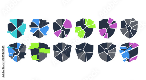 Colorful Geometric Shields with Mosaic Patterns.