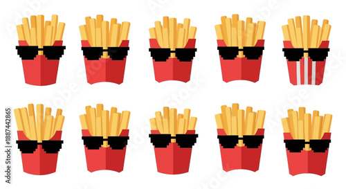 French Fries in Red Containers with Black Bands.