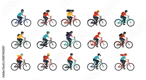Group of Cyclists Riding Bicycles in Various Colors.