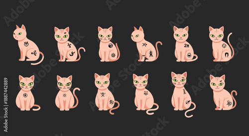 Group of Pink Cats Sitting Together.
