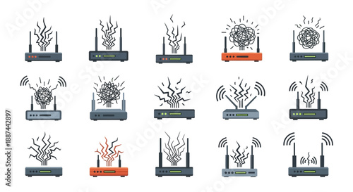 Router WiFi Signal Strength Icons Set.