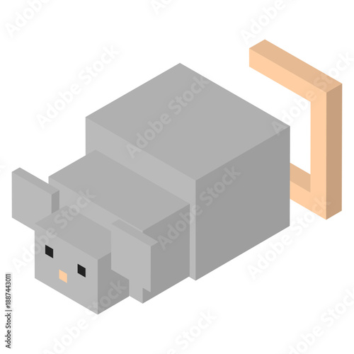 アイソメトリックで描かれたブロック風のネズミのイラスト