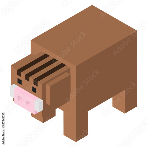アイソメトリックで描かれたブロック風の猪のイラスト