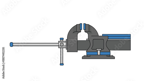 Heavy duty industrial bench vise with blue accents and a rotating handle is shown in a side view on a clean white background.