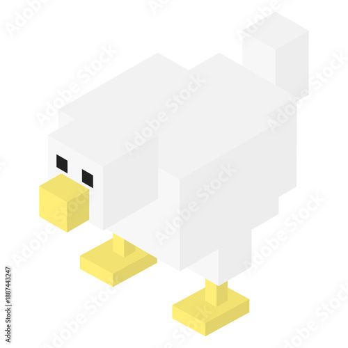 アイソメトリックで描かれたブロック風の鳥のイラスト