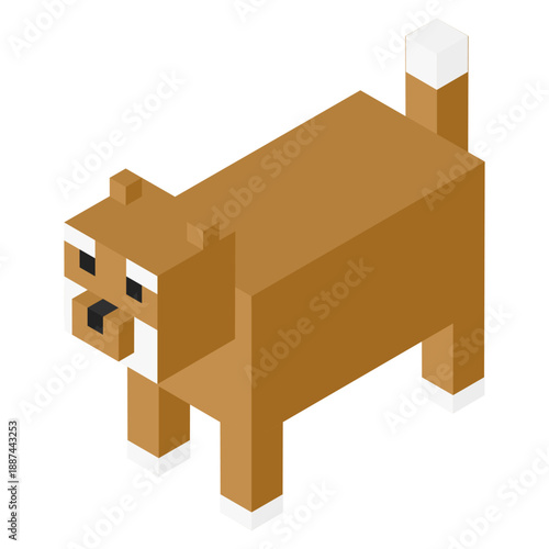 アイソメトリックで描かれたブロック風の犬のイラスト