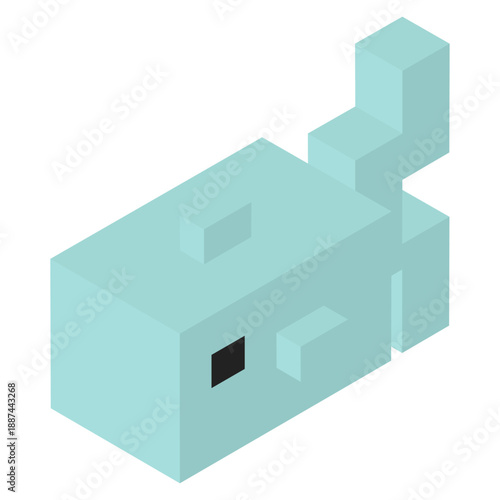 アイソメトリックで描かれたブロック風の魚のイラスト