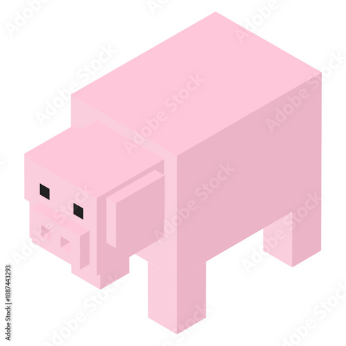 アイソメトリックで描かれたブロック風の豚のイラスト