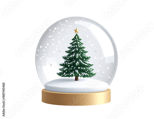 Minimal 3D Christmas Snow Globe Icon, Cozy Winter Ornament, Vector Style
