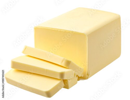 Butter Block with Overlapping Slices, Minimal Food Styling, Isolated on Transparent Background
