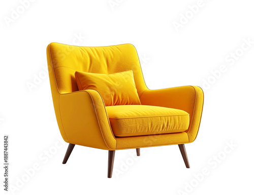 Realistic Yellow Armchair 3D Vector Render, Cozy Office Furniture, Isolated