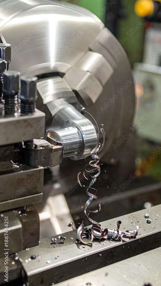Naklejka premium A close-up view of a metal machine part with shavings