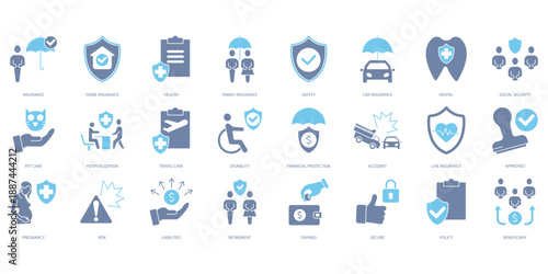 Insurance and assurance icons set. Set of editable stroke icons.Set of Insurance and assurance