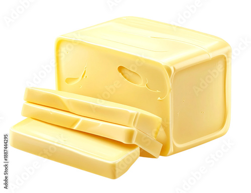 Butter Slices with Whole Butter Block, Fresh Dairy Product, Isolated on Transparent Background