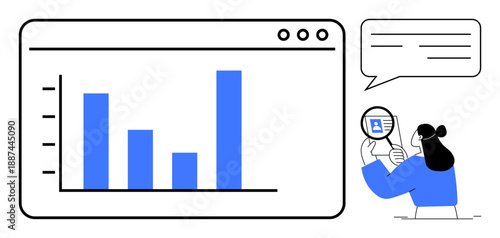 Data analysis concept. Graphs showing statistical trends with user evaluating information. Data analysis for business intelligence, analytics, reporting, marketing, research, data trends