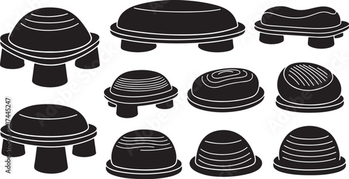 Black and white illustration of various covered dishes icons