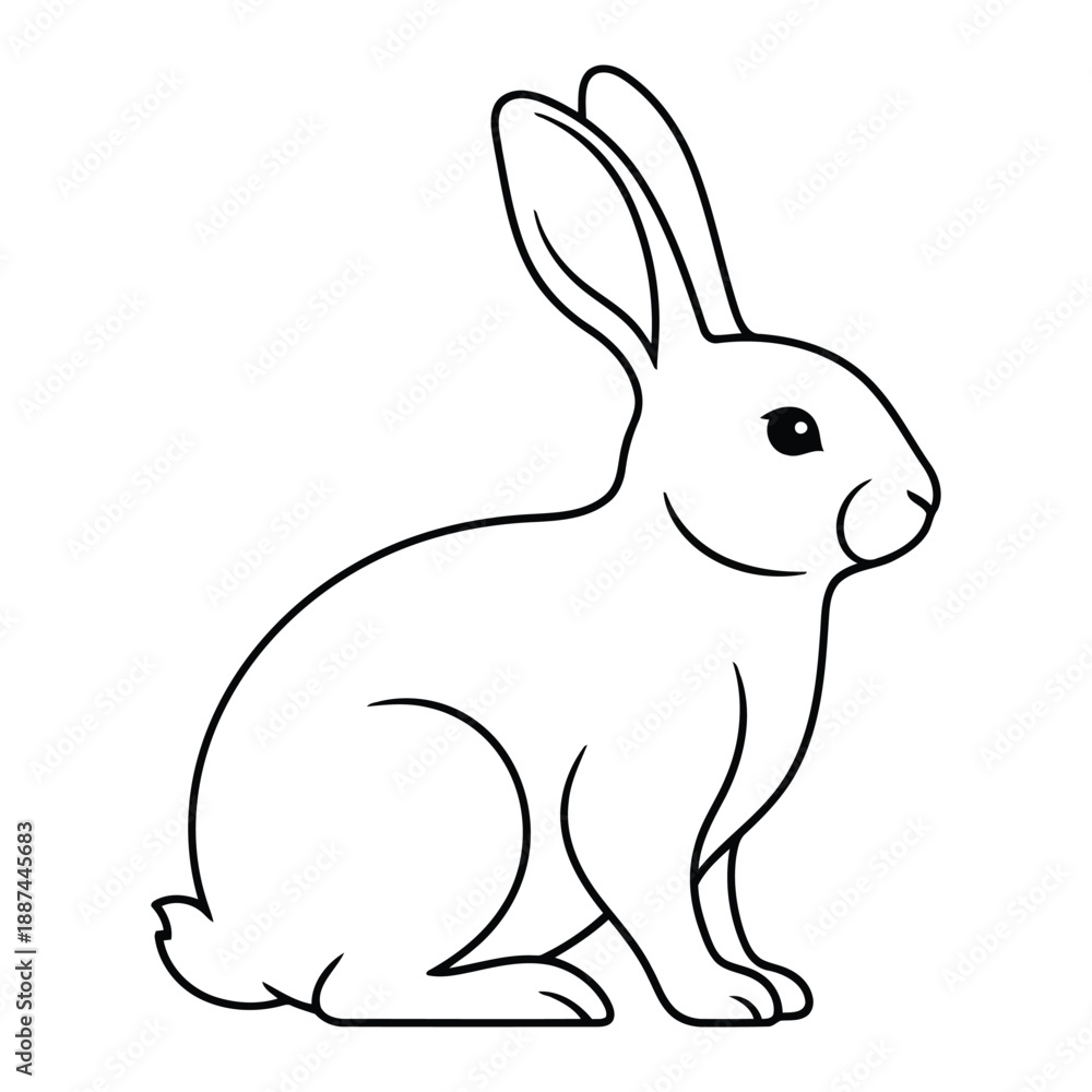 Fototapeta premium A black line drawing of a cute rabbit sitting on vector illustration