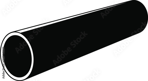 Hollow pipe silhouette, cylindrical shape, black vector, engineering design, tube structure, industrial element, 3D form, technical drawing, mechanical part, physics model
