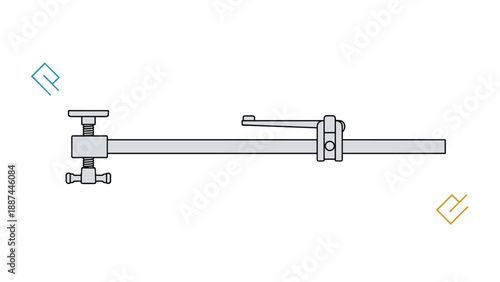 Long metal bar clamp tool used for woodworking and construction projects isolated on a plain white background for diy.
