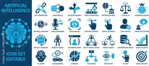 Comprehensive artificial intelligence icons set for modern technology concepts