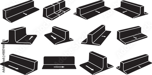 Various 3D rectangular block shapes and angles illustration set