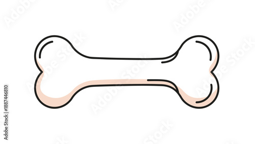 Simple cartoon illustration of a single white dog bone with subtle shadows isolated on a clean white background.