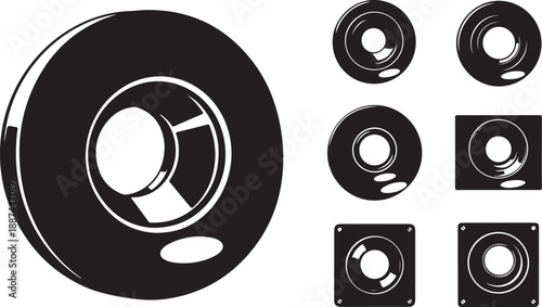 Black and white speaker icons in various shapes sizes