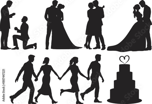 Wedding, silhouette, couple, love, romance, marriage, engagement, proposal, bride, groom, celebration, ceremony, happiness, relationship, romantic, elegant, 