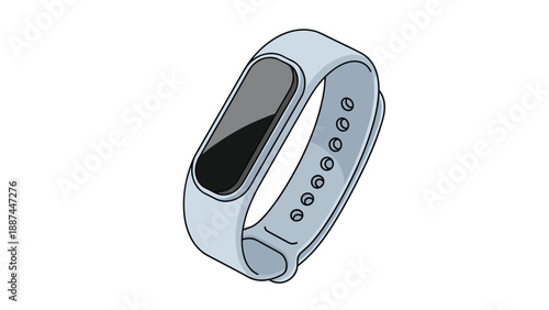 Modern gray fitness tracker smart band with a black screen isolated on a white background for health tracking.
