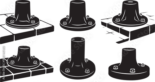 Black and white illustration of fence post base connectors