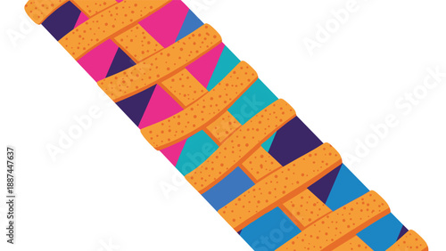 Colorful diagonal pattern featuring a lattice texture reminiscent of a pie crust on a white background for food design.