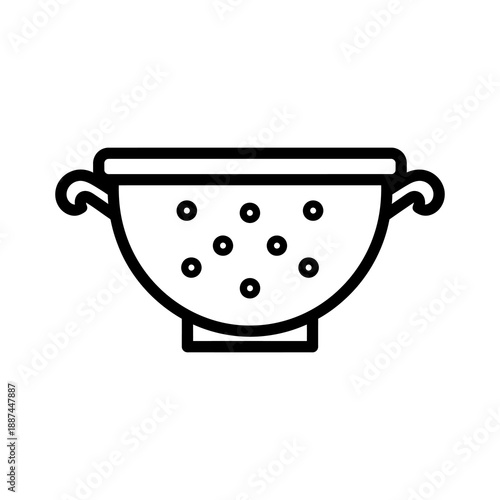 Minimalist black and white illustration of a colander with holes for straining food items