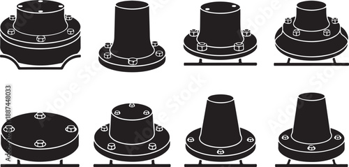 Industrial Pipe Fittings and Connections in Black and White