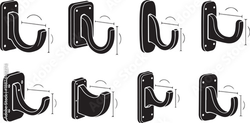 Collection of black metal hooks in various orientations displayed