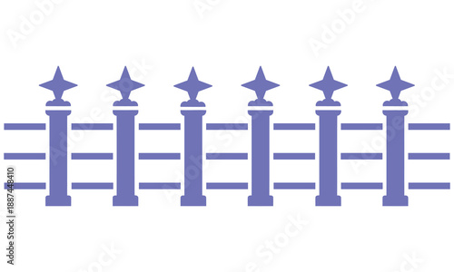 A simple blue fence with decorative posts and horizontal rails