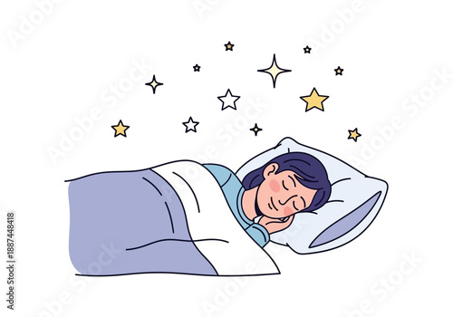 Cartoon Woman Sleeping Peacefully Under Stars