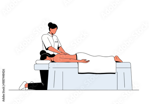 Woman receiving a back massage from a massage therapist on a massage table.